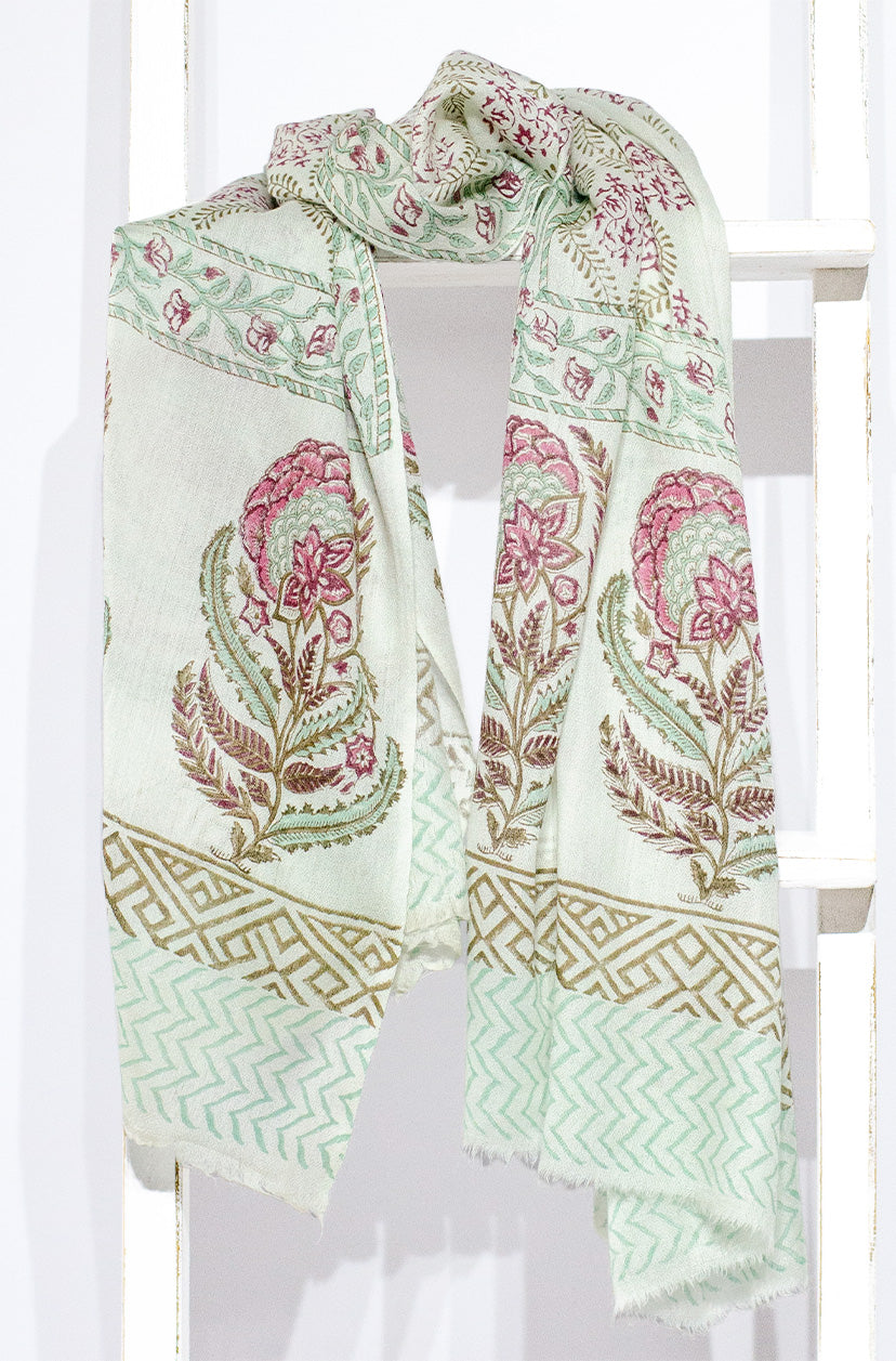 'Freya' Fine Wool, hand-block printed Scarf