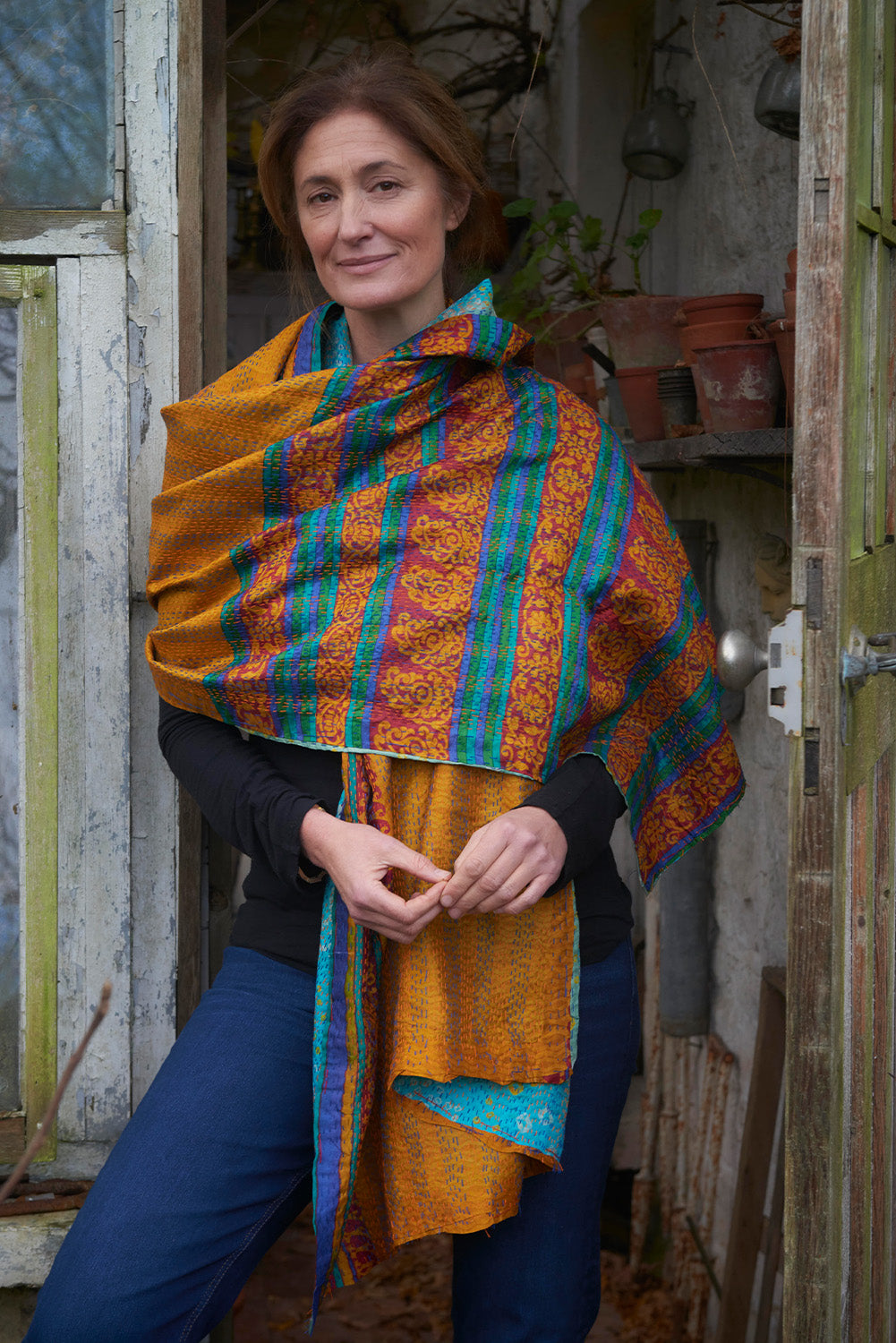 Silk Shawl | Kantha hand-stitched | Gilda | Tania Llewellyn Designs