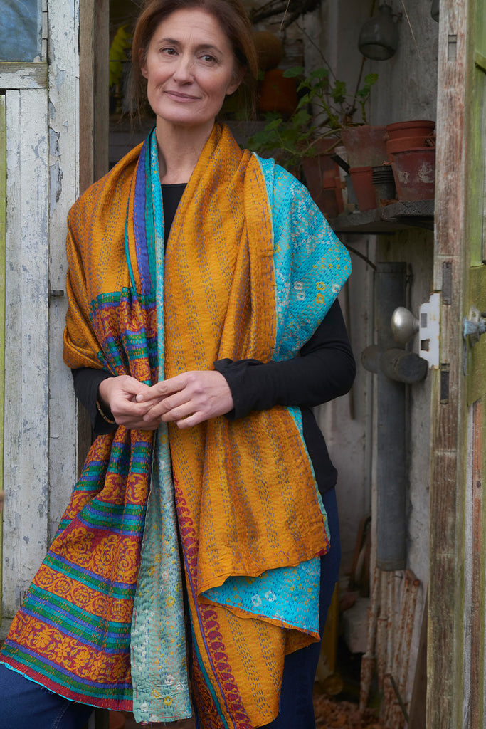 Silk Shawl | Kantha hand-stitched | Gilda | Tania Llewellyn Designs