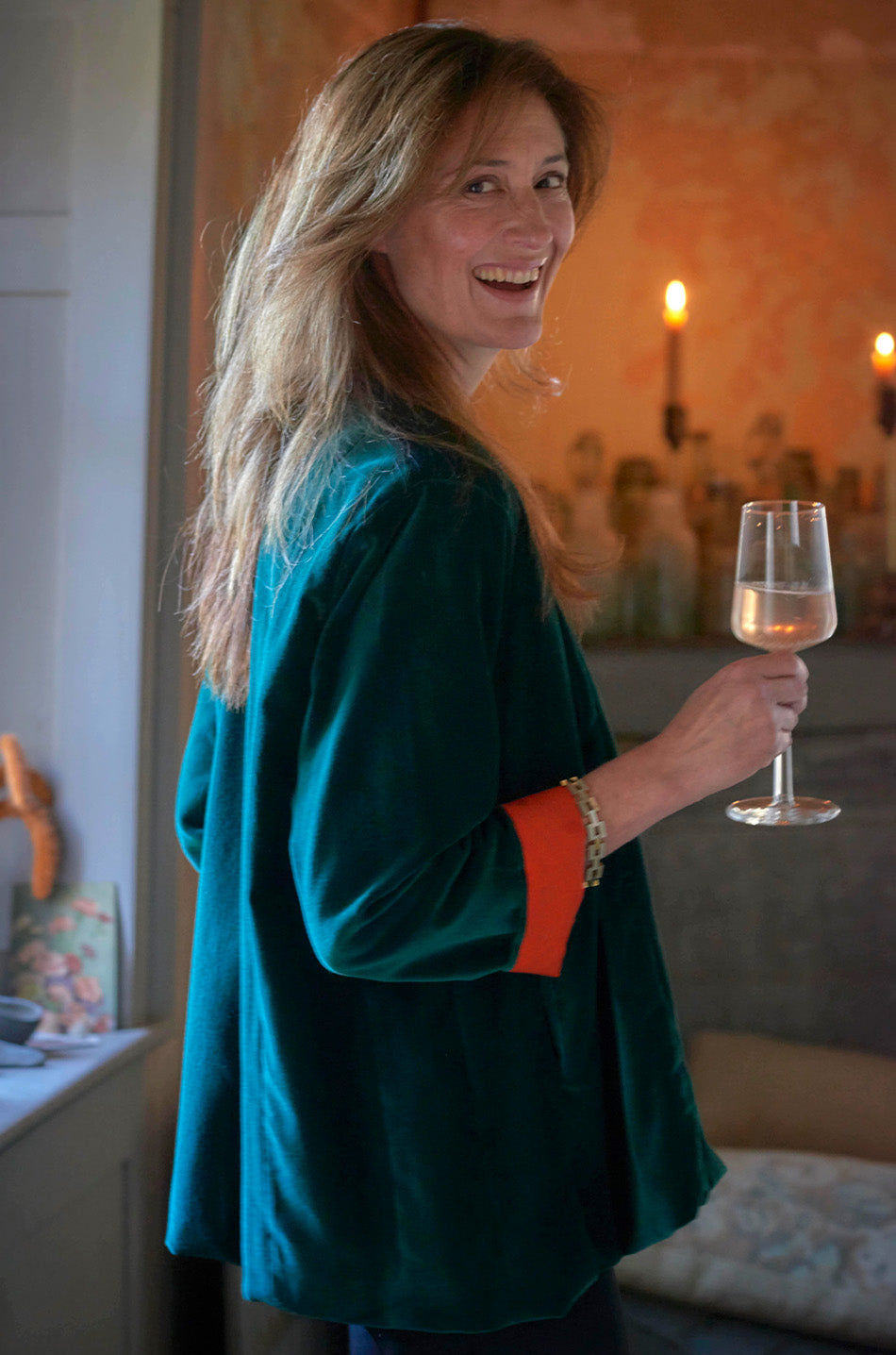 'Basmati' Cotton Velvet | Bottle Green / Pumpkin