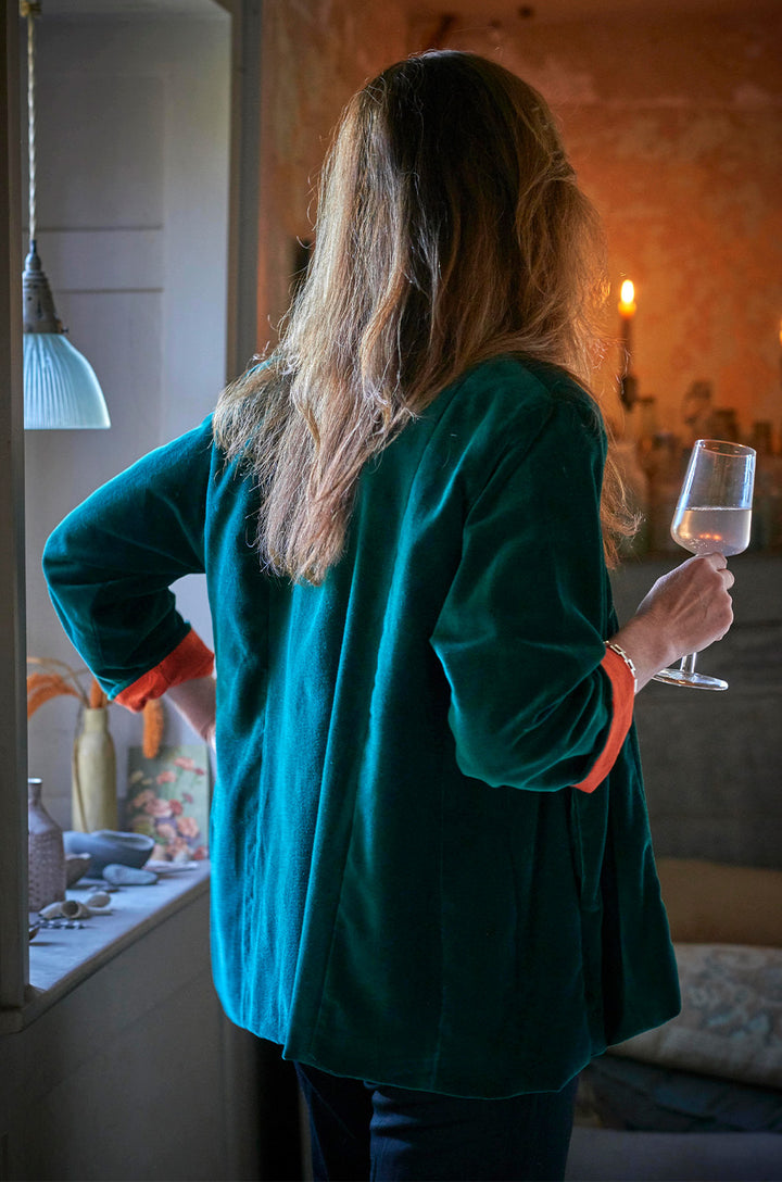 'Basmati' Cotton Velvet | Bottle Green / Pumpkin