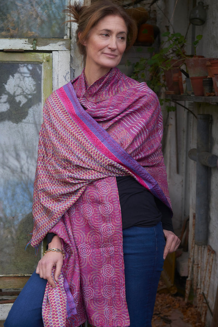 Silk Kantha Shawl | Iris