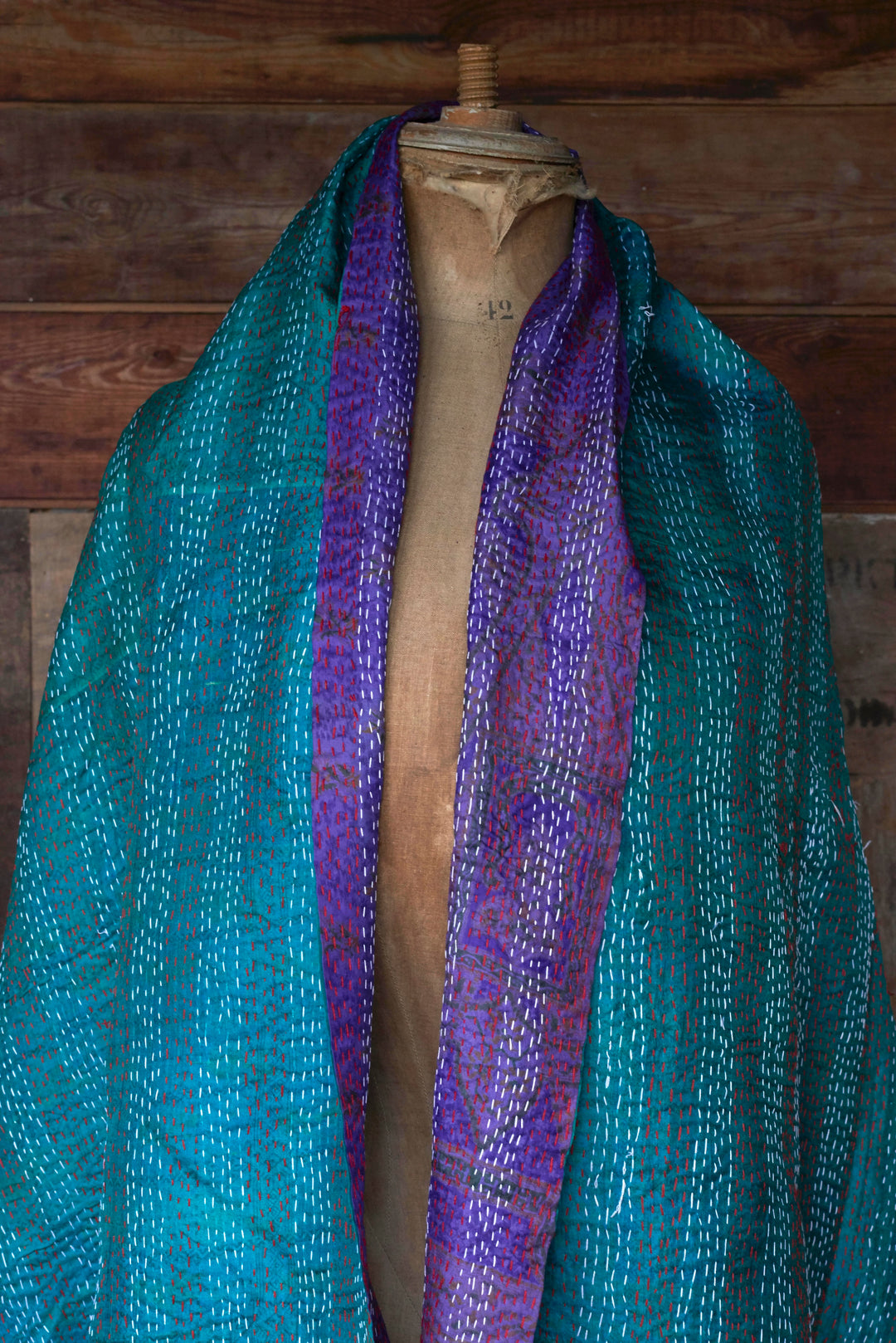 Silk Kantha Shawl | Jade