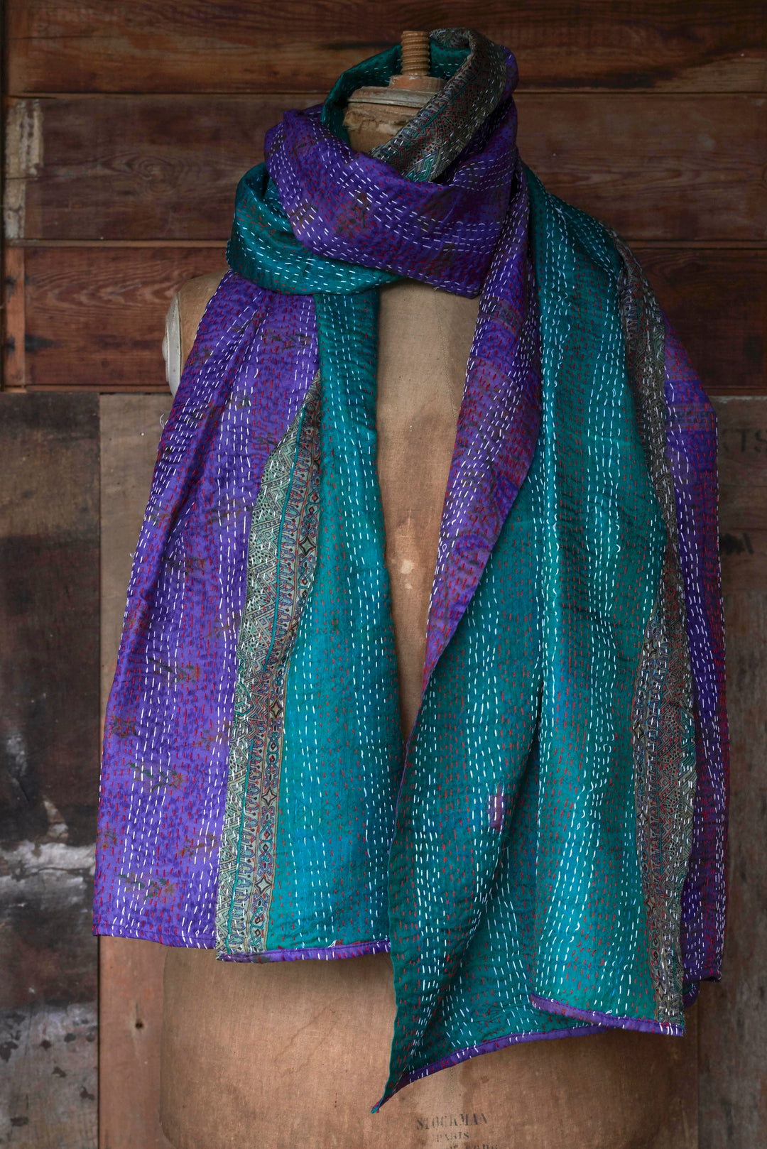 Silk Kantha Shawl | Jade