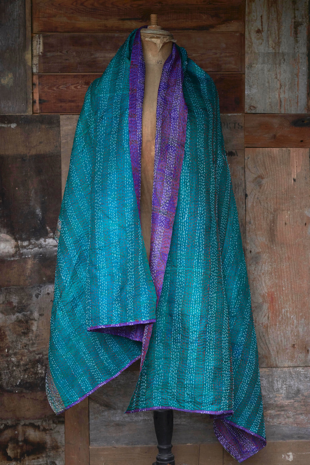 Silk Kantha Shawl | Jade