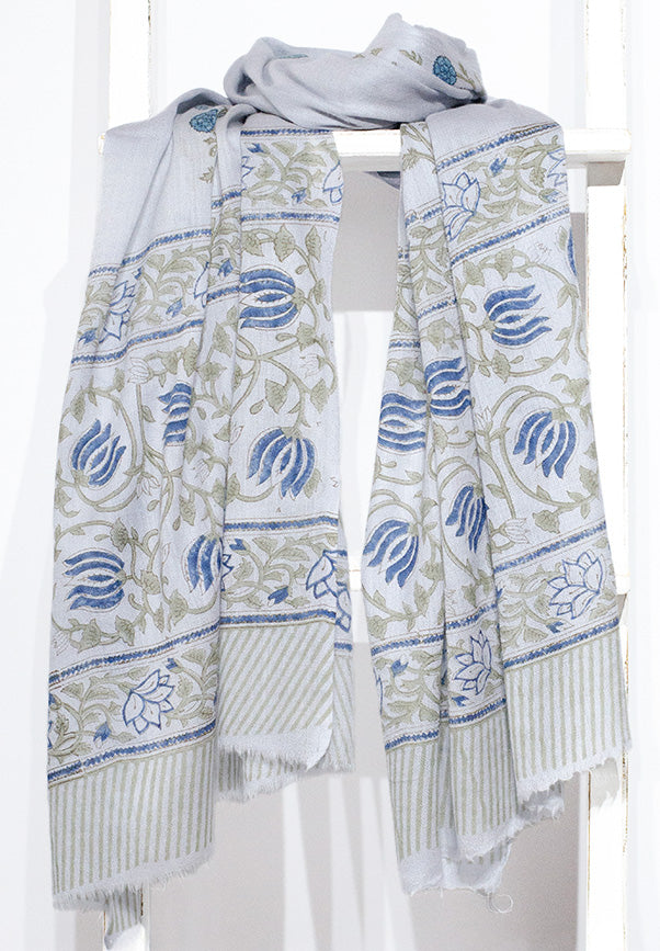 'Lalita' Fine Wool, hand-block printed Scarf