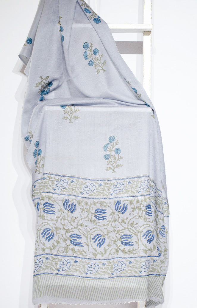 'Lalita' Fine Wool, hand-block printed Scarf