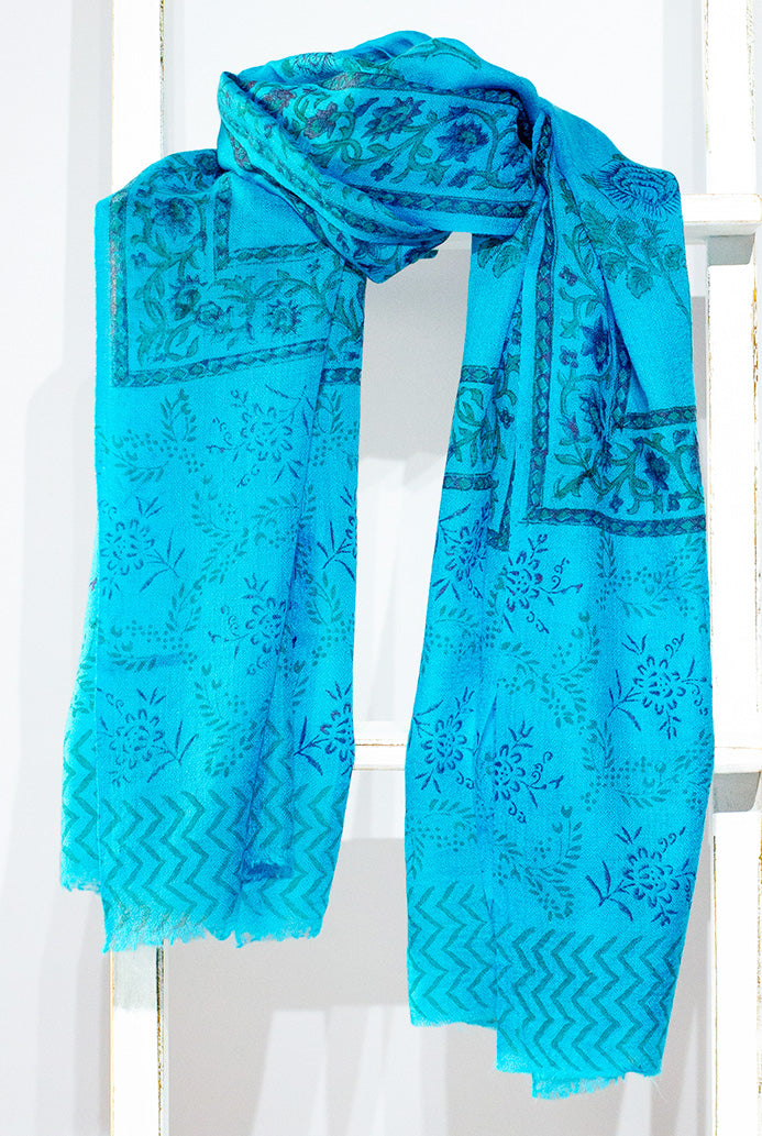 'Layla' Fine Wool, hand-block printed Scarf