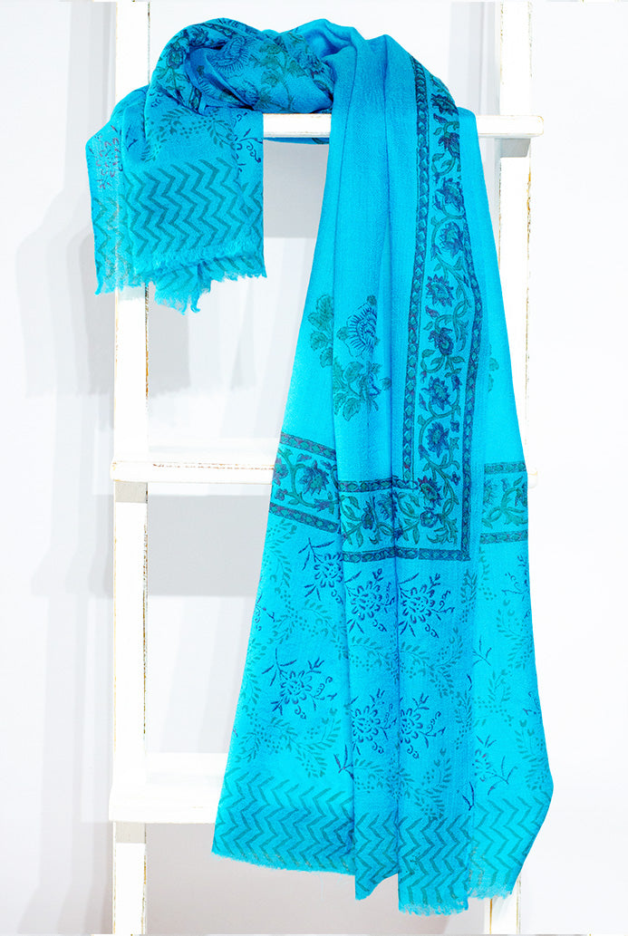 'Layla' Fine Wool, hand-block printed Scarf