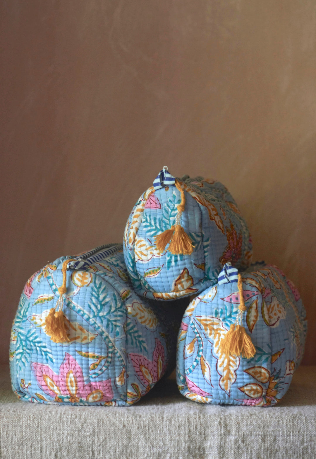 Hand block-printed Sponge Bags (Set of 3) | Lotus Flower