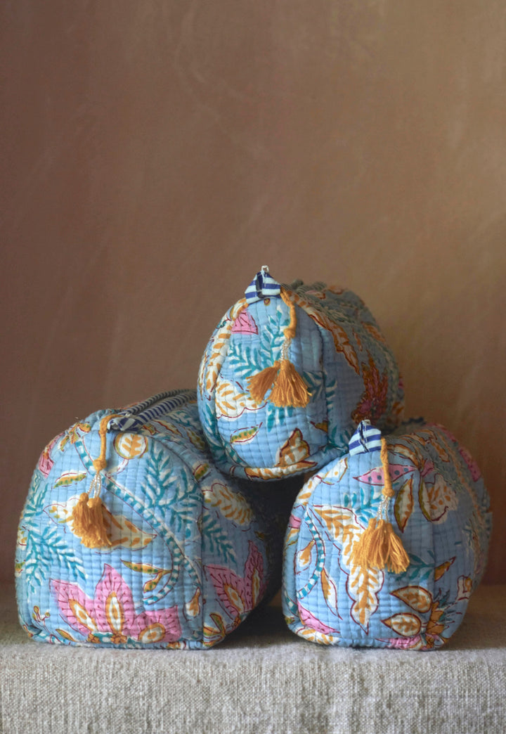Hand block-printed Sponge Bags (Set of 3) | Lotus Flower