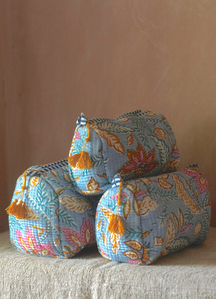 Hand block-printed Sponge Bags (Set of 3) | Lotus Flower