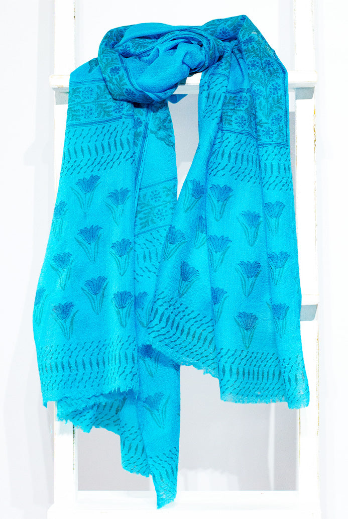 'Maia' Fine Wool, hand-block printed Scarf