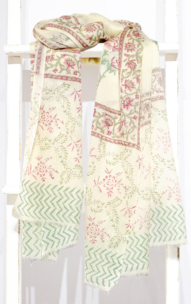 'Marsha' Fine Wool, hand-block printed Scarf