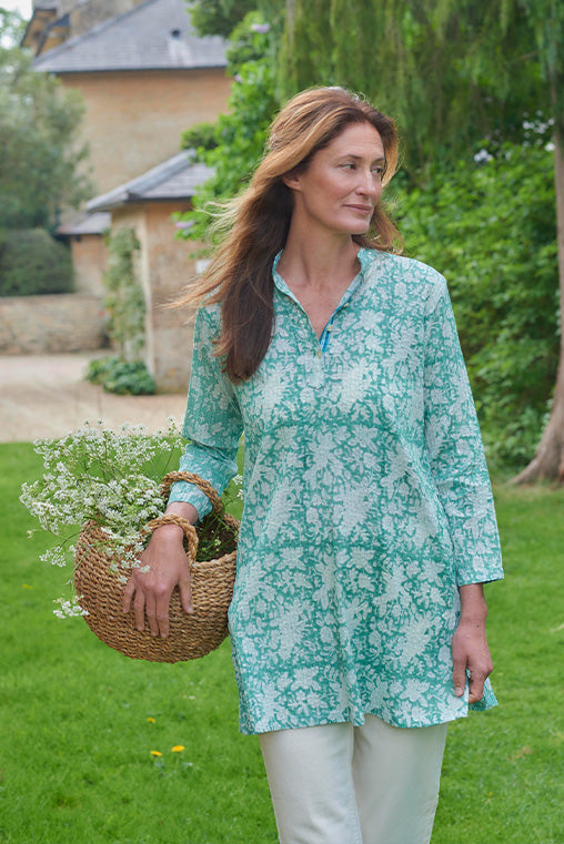 Pintuck Cotton Tunic | Flower Print
