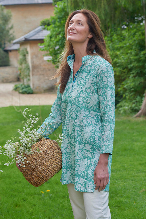 Pintuck Cotton Tunic | Flower Print