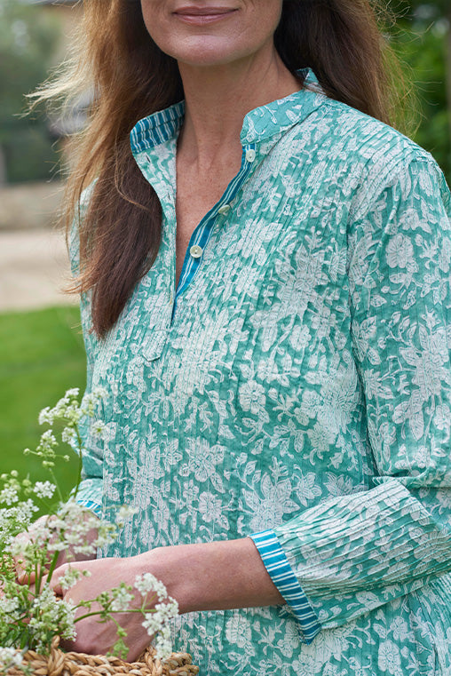 Pintuck Cotton Tunic | Flower Print