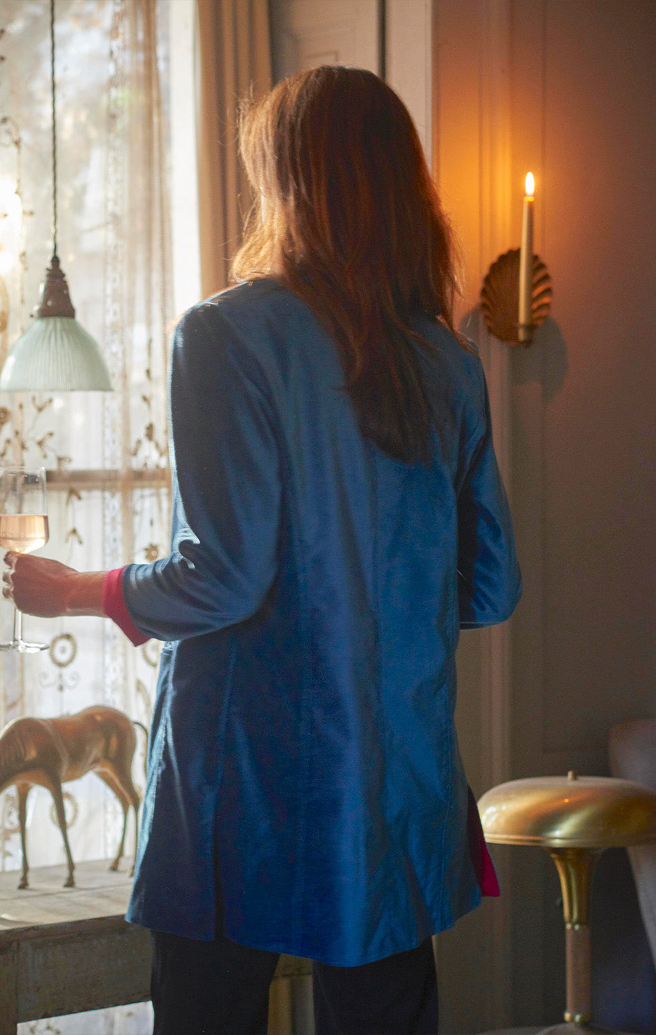 'Sharwani' Plain Cotton Velvet | Navy / Hot Pink