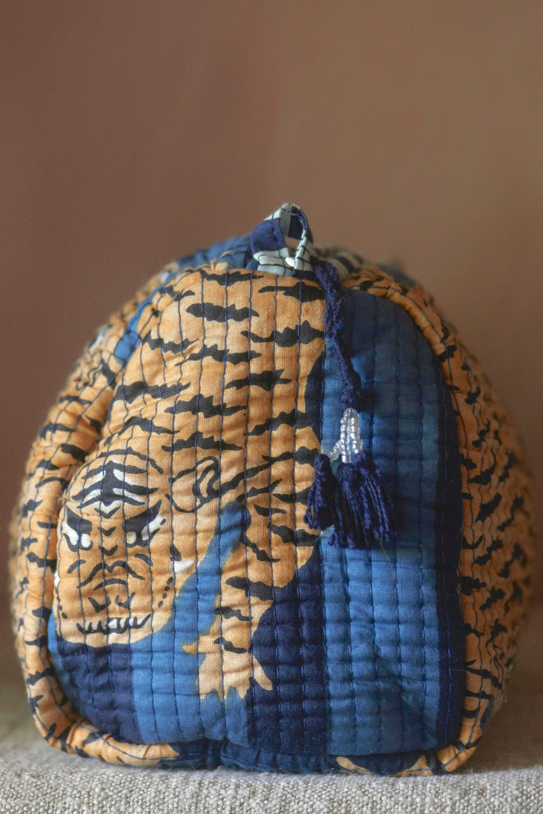 Hand block-printed Sponge Bags (Set of 3) | Navy Tiger