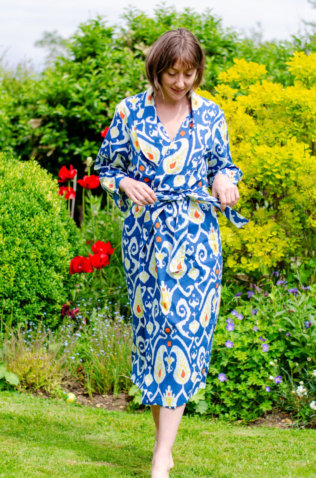 Kimono Style Cotton Robe | Ikat print