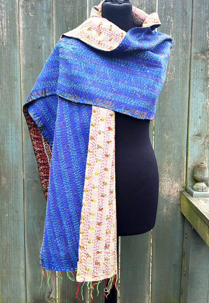 Silk Kantha Stole | Periwinkle