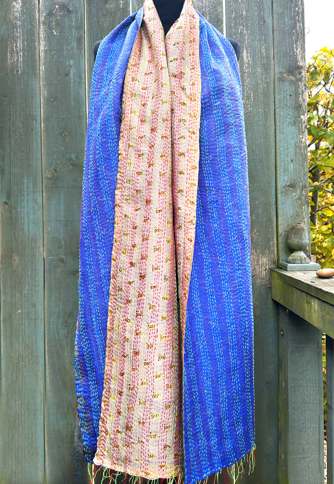 Silk Kantha Stole | Periwinkle