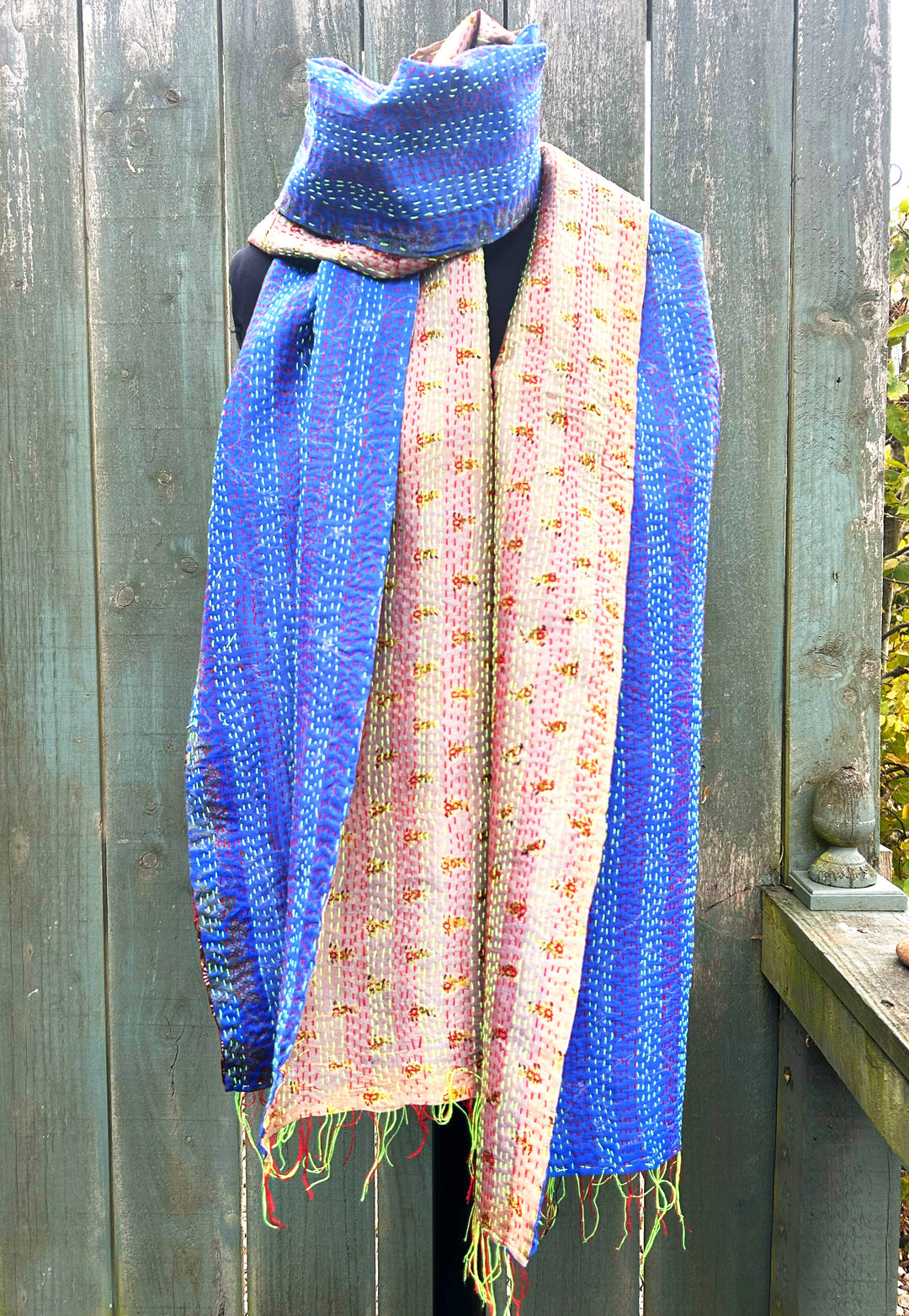Silk Kantha Stole | Periwinkle