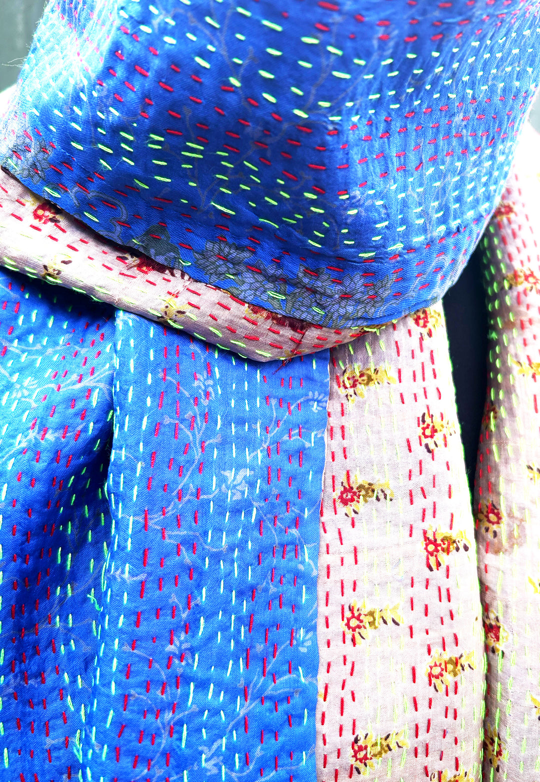 Silk Kantha Stole | Periwinkle