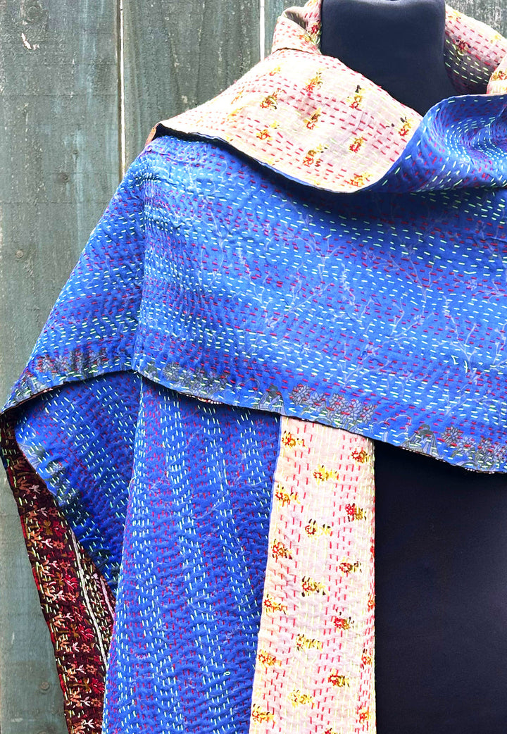 Silk Kantha Stole | Periwinkle