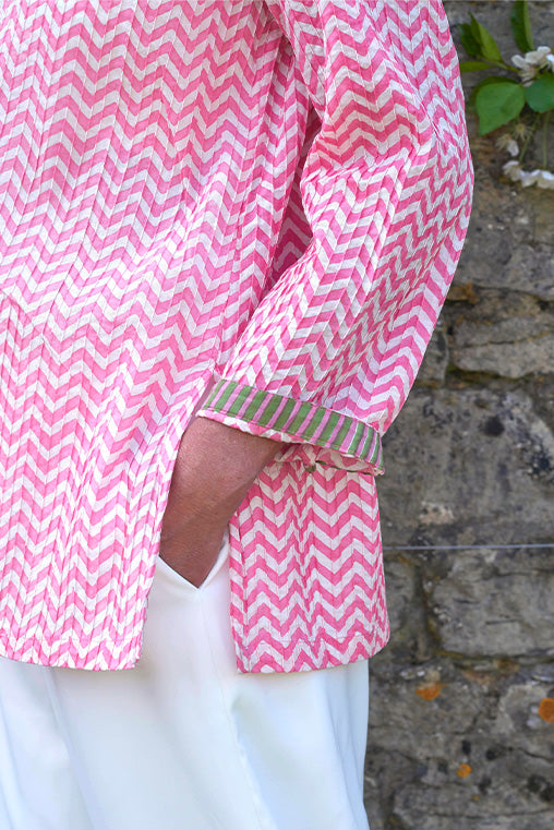 Pintuck Cotton Top | Pink Chevron
