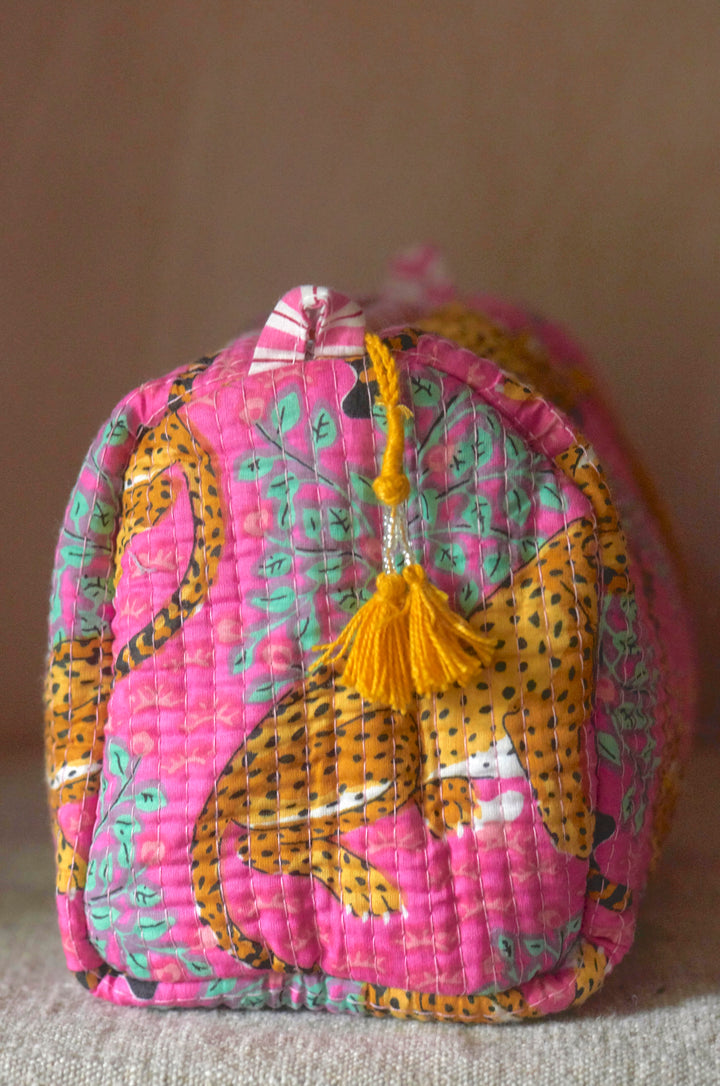Hand block-printed Sponge Bags (Set of 3) | Pink Leopard