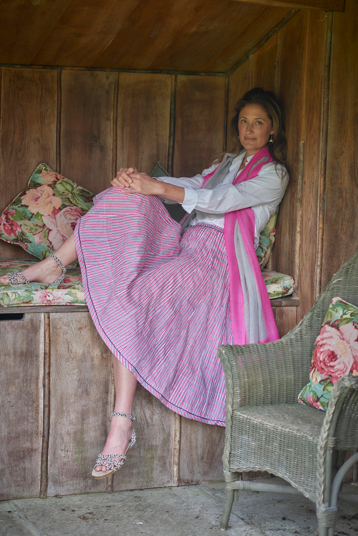 Cotton Skirt | Pink & Blue Stripe