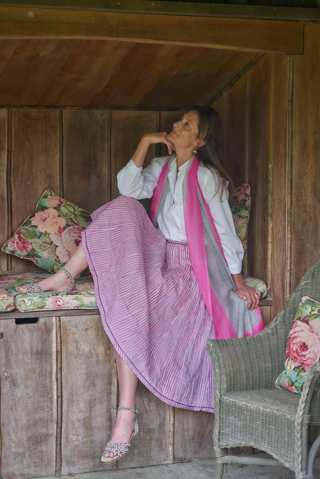 Cotton Skirt | Pink & Blue Stripe