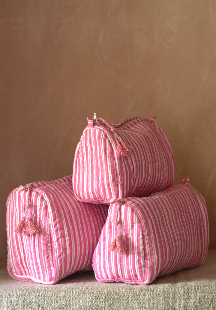 Hand block-printed Sponge Bags (Set of 3) | Pink Stripe
