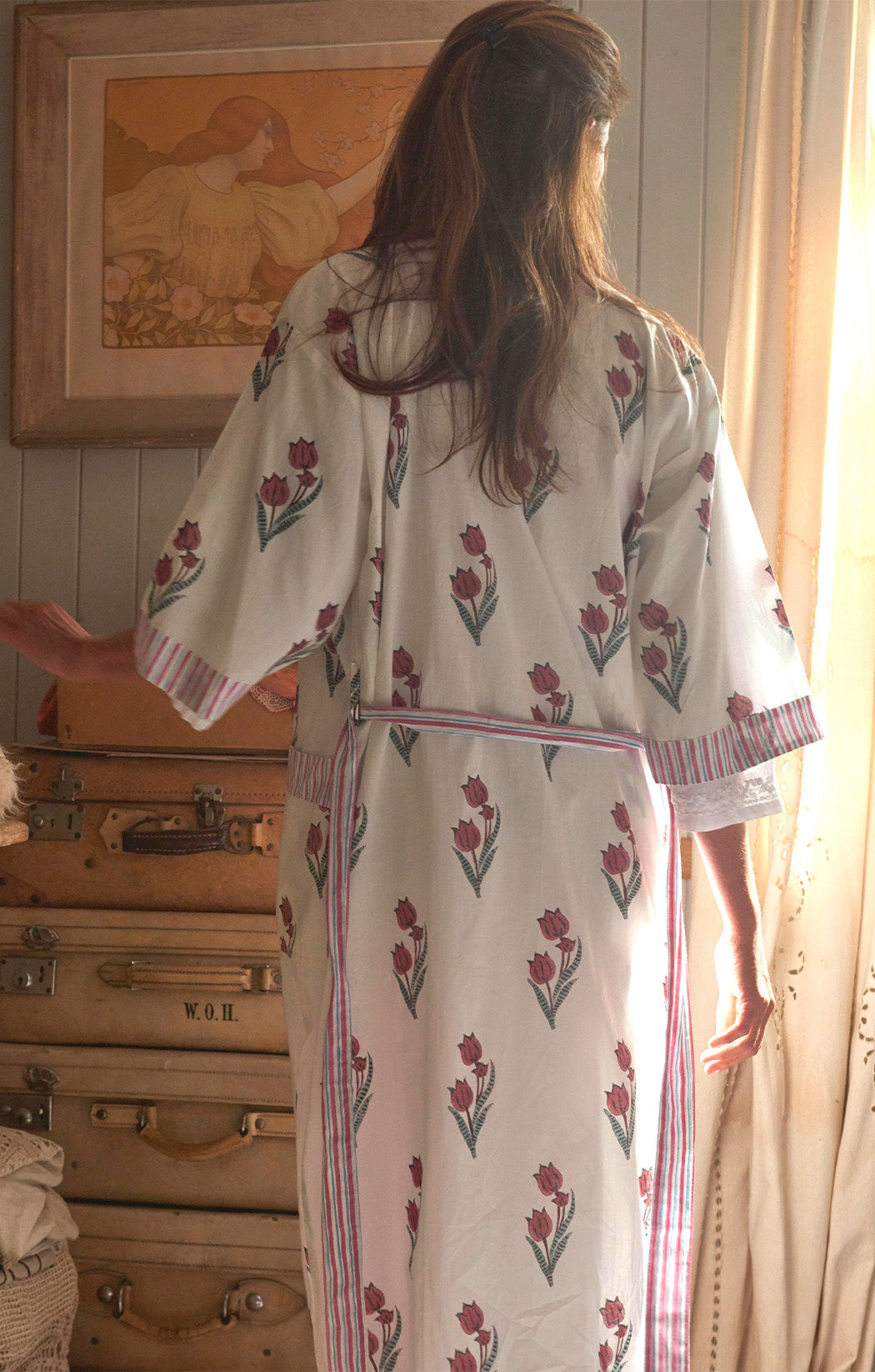 Cotton Dressing Block-printed Gown | Pink Tulip