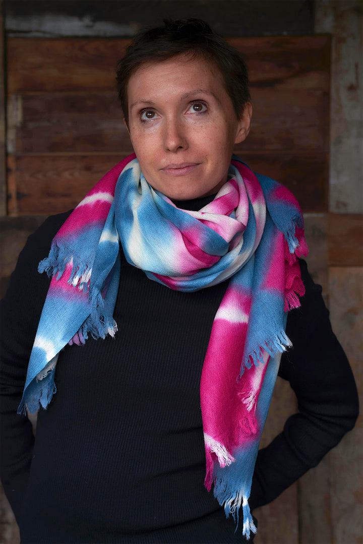 Pure wool Scarf | Pink Blue Star