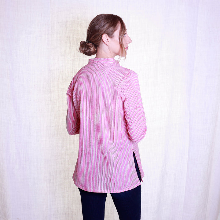 Pintuck Cotton Top | Pink Stripe | ARCHIVE