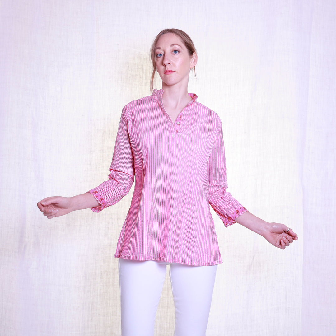 Pintuck Cotton Top | Pink Stripe | ARCHIVE