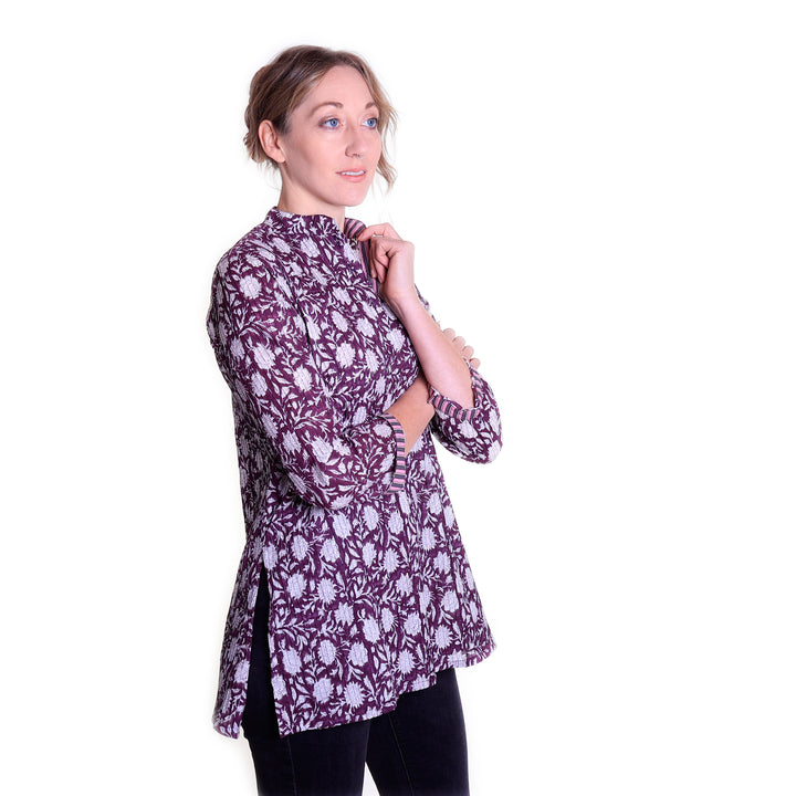 Pintuck Cotton Top | Maroon Flower | ARCHIVE
