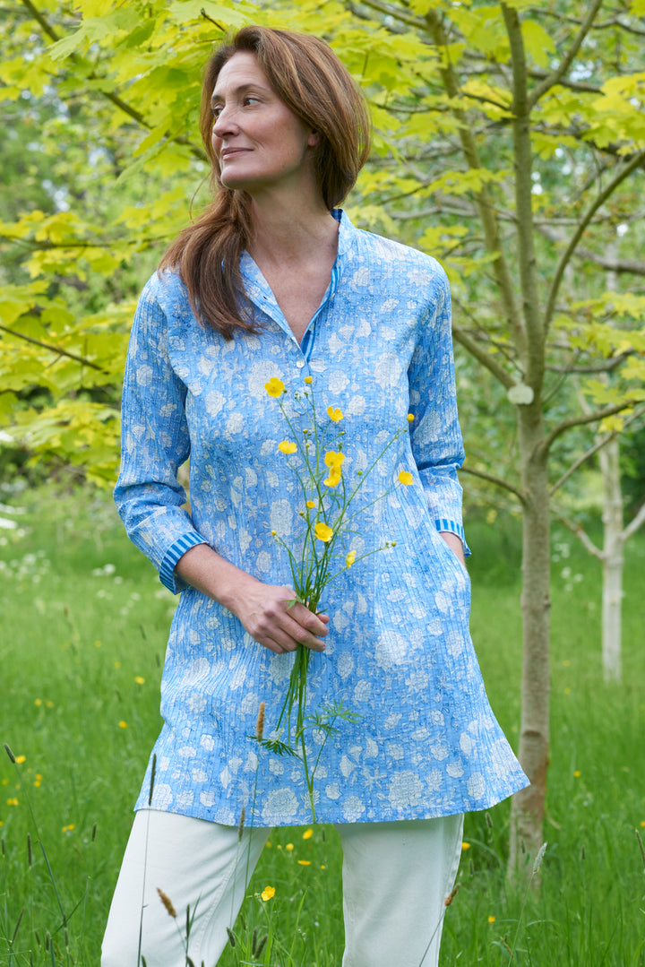 Pintuck Cotton Tunic | Cornflower Blue