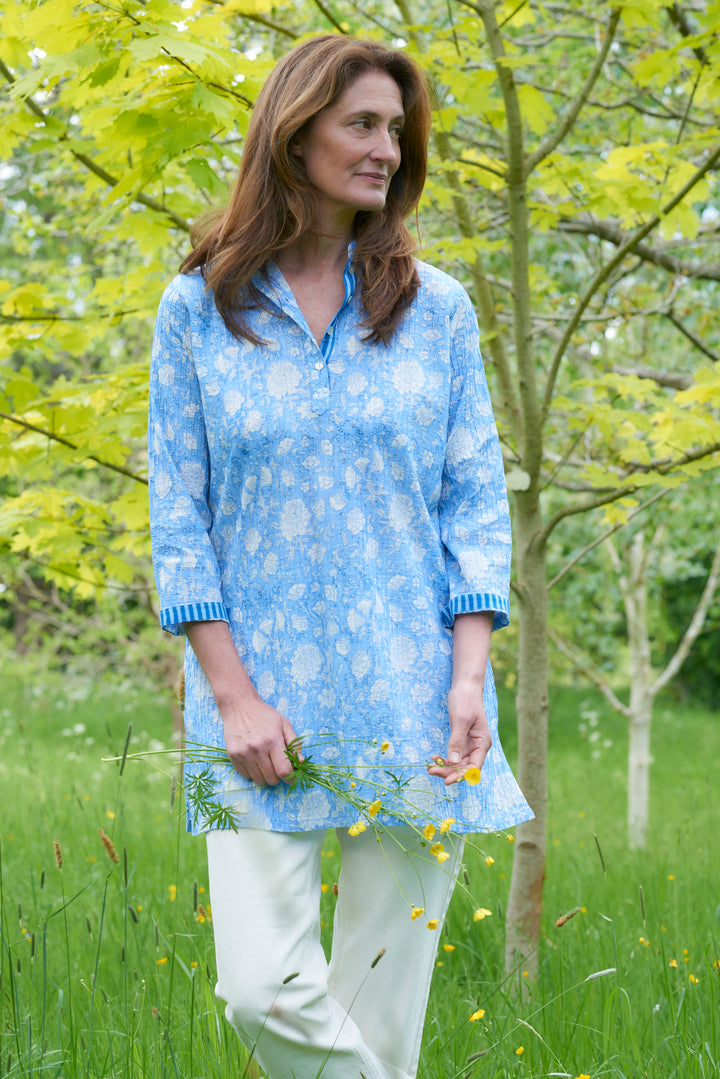 Pintuck Cotton Tunic | Cornflower Blue