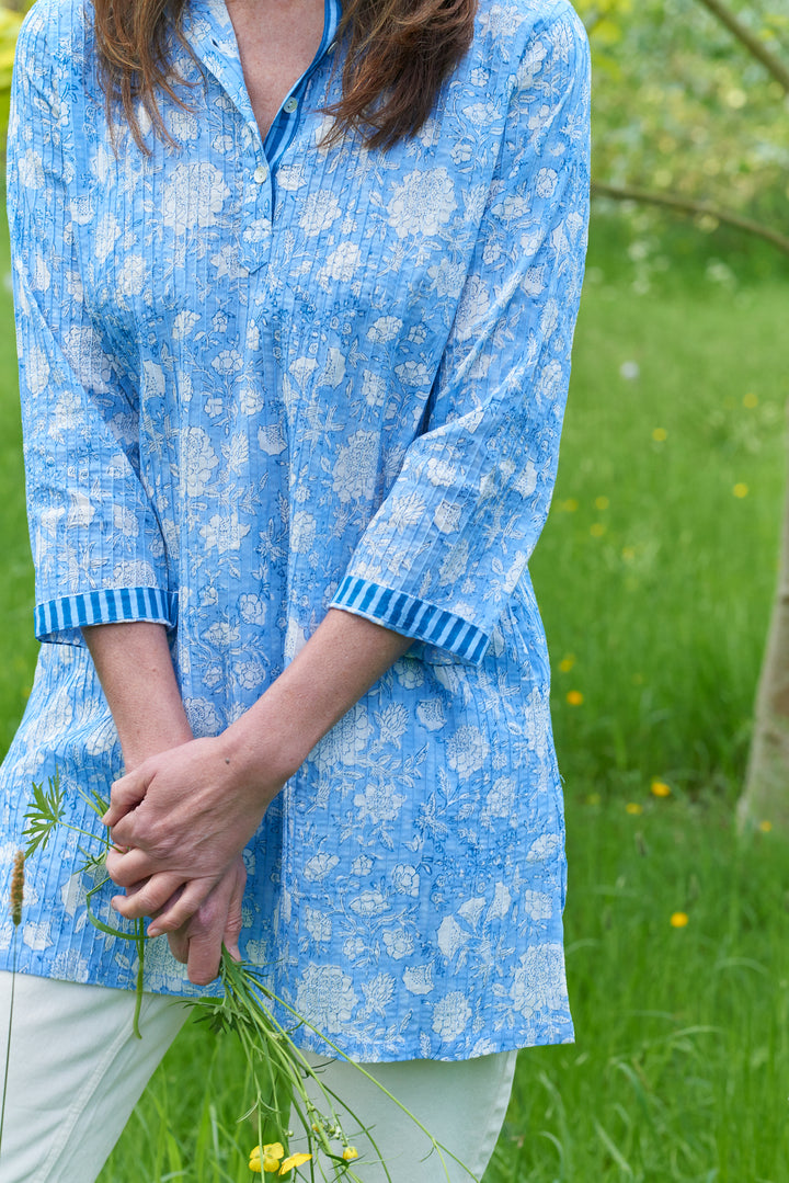 Pintuck Cotton Tunic | Cornflower Blue
