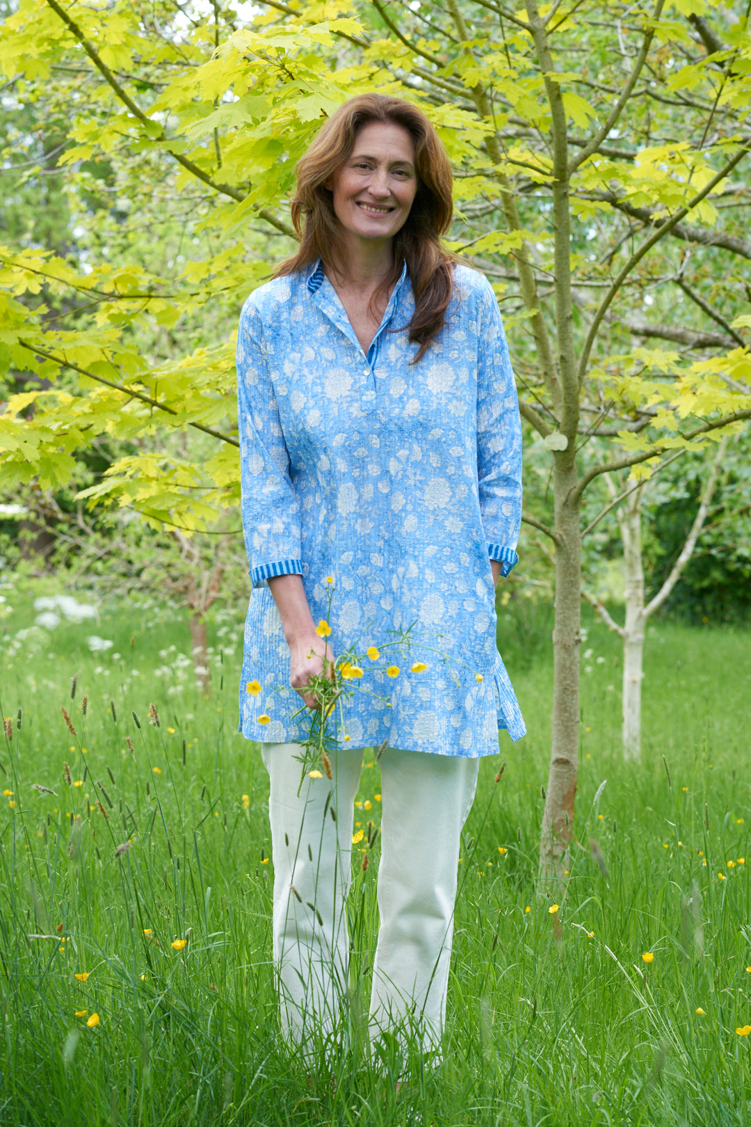 Pintuck Cotton Tunic | Cornflower Blue