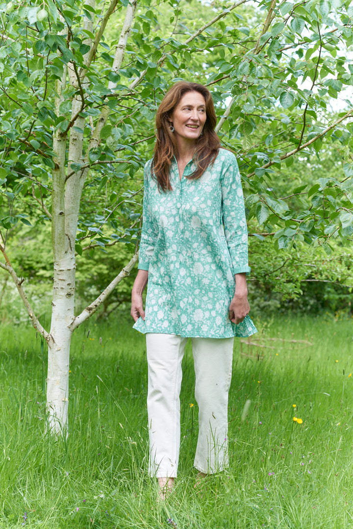 Pintuck Cotton Tunic | Soft Sage