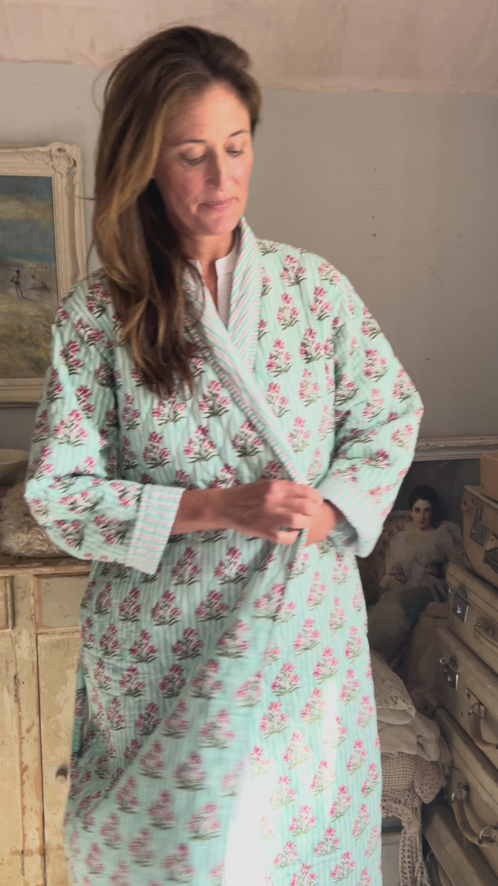 'Whispering Mint' quilted cotton Dressing Gown