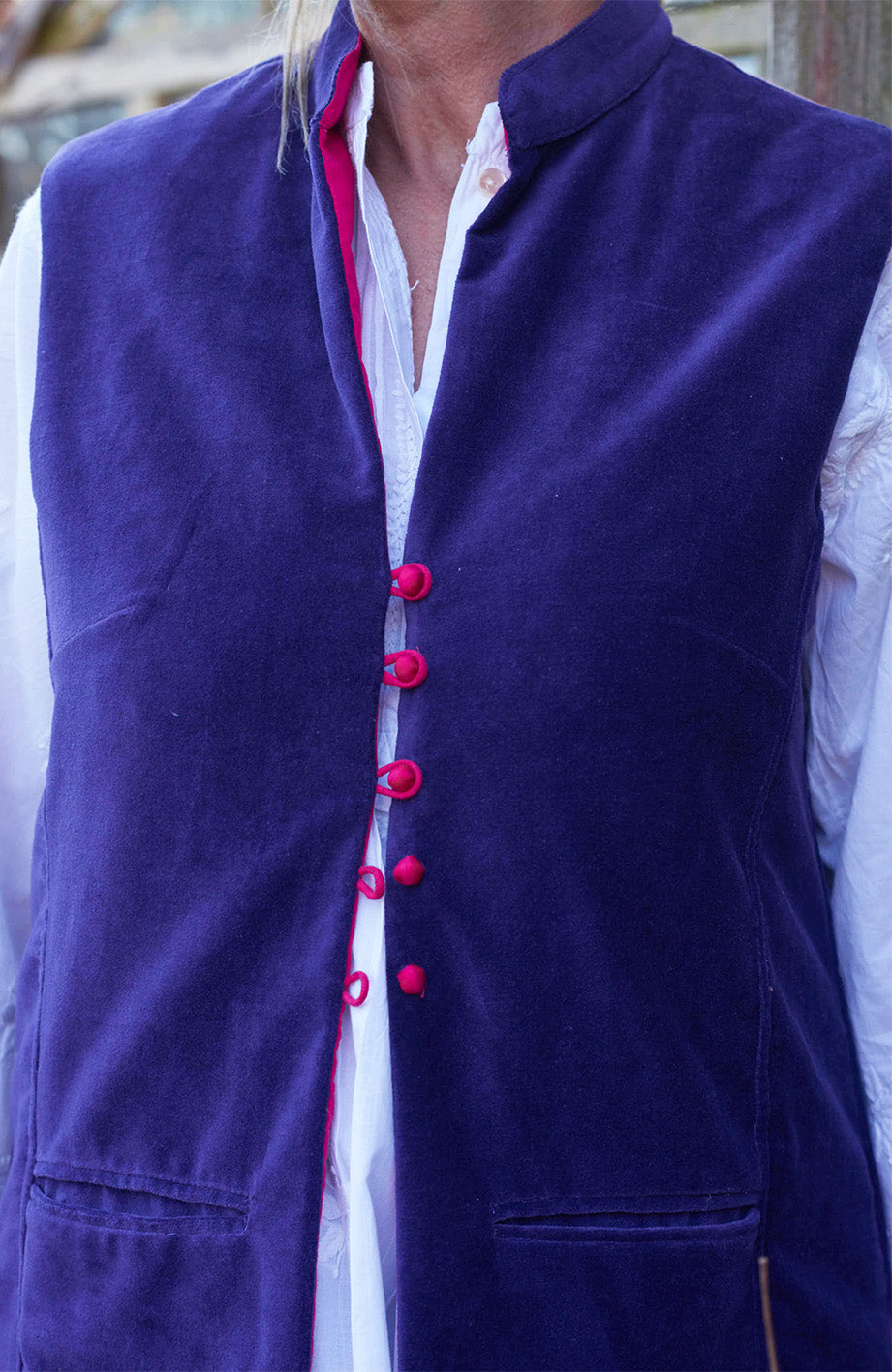 Cotton Velvet Waistcoat | Purple & Hot Pink