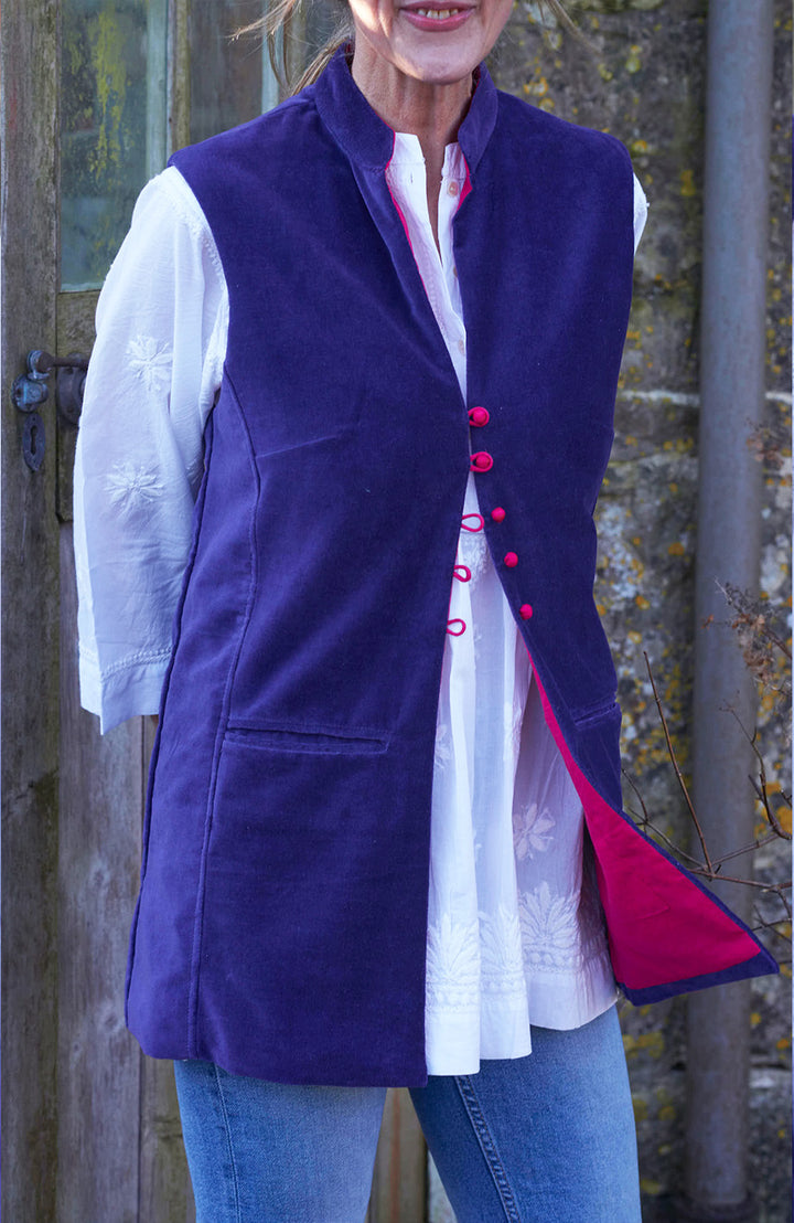 Cotton Velvet Waistcoat | Purple & Hot Pink