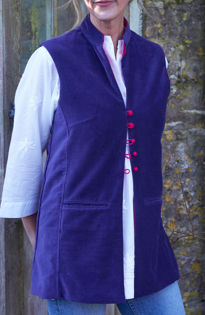 Cotton Velvet Waistcoat | Purple & Hot Pink