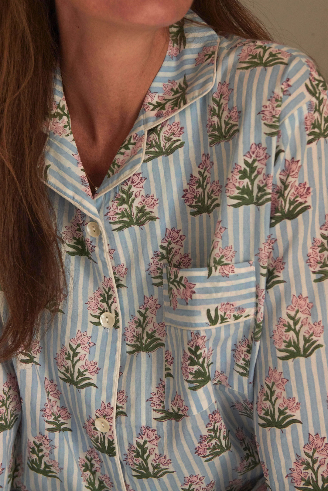 'Soft Blue' hand printed Cotton Pyjamas