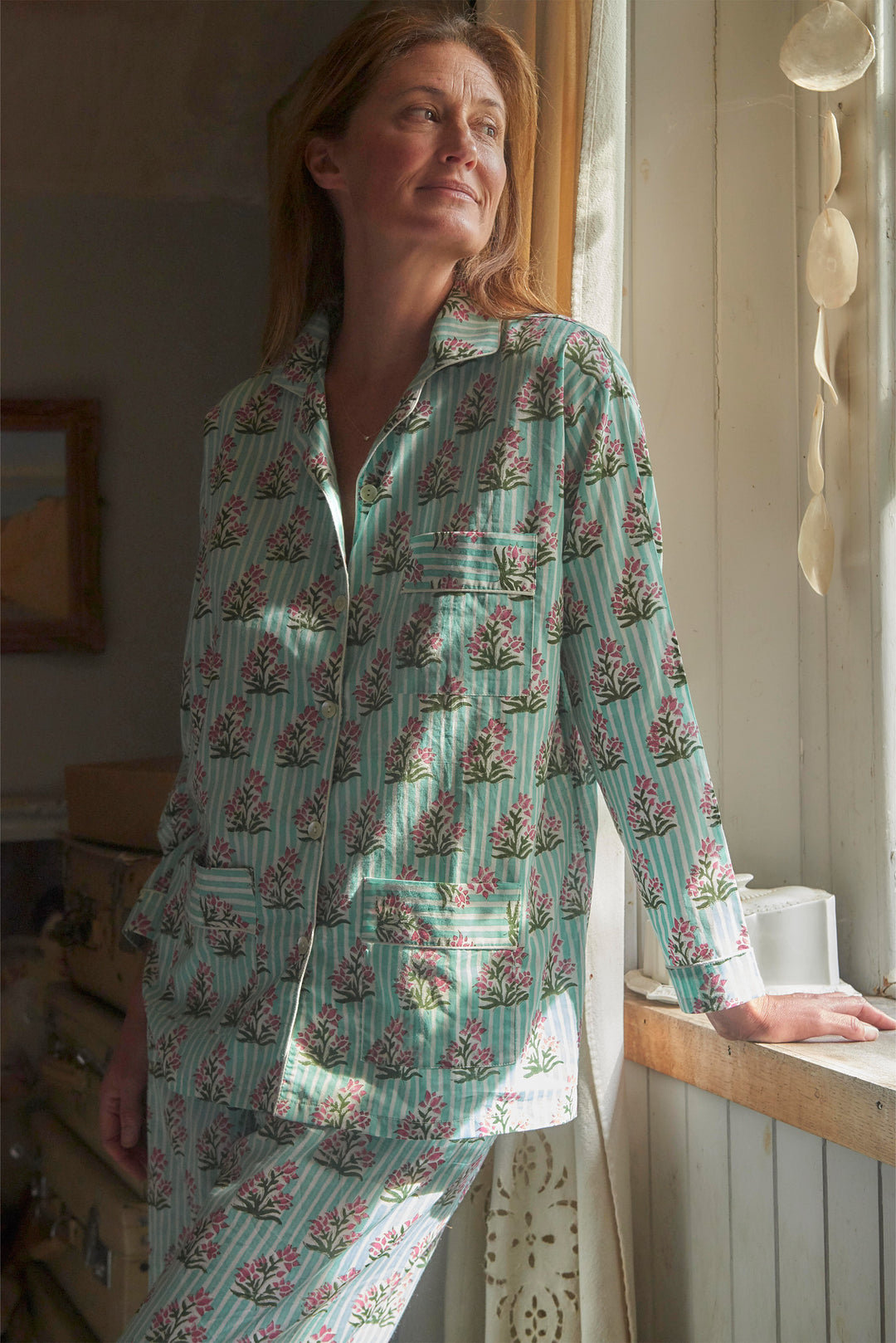 'Whispering Mint' hand printed Cotton Pyjamas